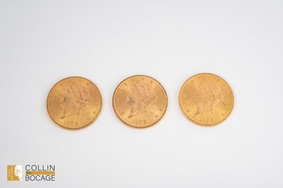 Un lot de trois pièces de 20 dollars américains
Poids...