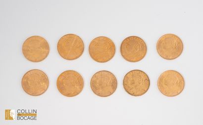 10 pièces de 20 francs or suisse