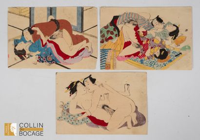 JAPON, XXème siècle. 
Trois feuillets d’un...