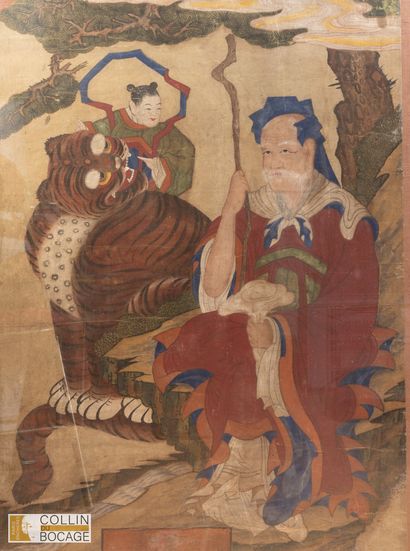 KOREA, 19th century. Large polychrome painting...