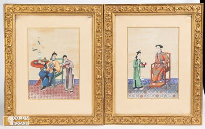 CHINE, XIXème siècle. Deux pages d'album...