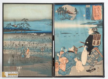 JAPON, XIX-XXème siècle. Deux estampes sous...