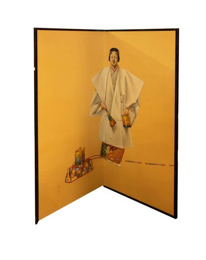 JAPON, XXème siècle. Paravent à deux panneaux...