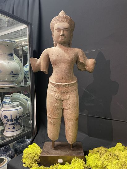 CAMBODIA, 12th century. Four-armed male deity...