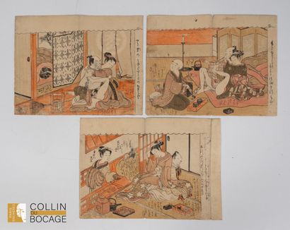 KORYUSAI (1735-1790).
Trois estampes érotiques...