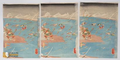YOSHIMUNE (1817-1880). 
Trois feuillets identiques...