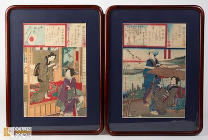 Toyohara KUNICHIKA (1835-1900) . Quatre estampes...