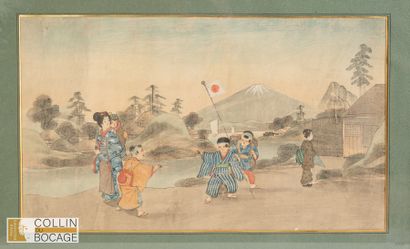 JAPON, milieu du XXe siècle 
Femme et enfants...