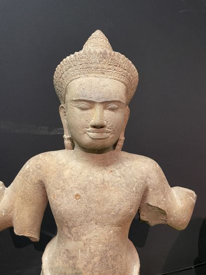 CAMBODIA, 12th century. Four-armed male deity...