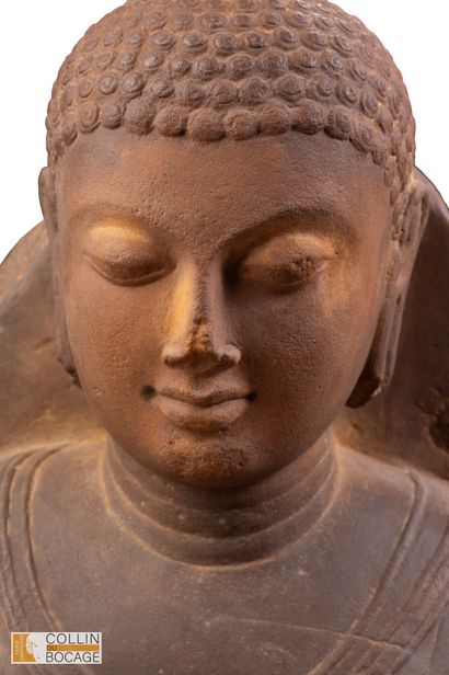 INDIA, IN THE GOUT of Sarnath. 
Nimbed Buddha...