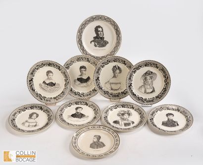 Dix assiettes en faïence, représentant Louis-Philippe,...