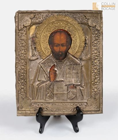 Icône Russe
Saint Nicolas
Panneau. Oklad...