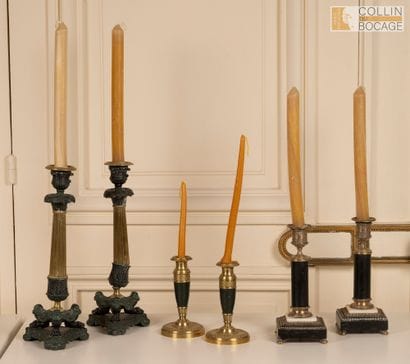 Trois paires de flambeaux en bronze doré...