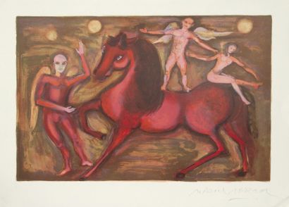 Mime MARCEAU, lithographie couleur signée...