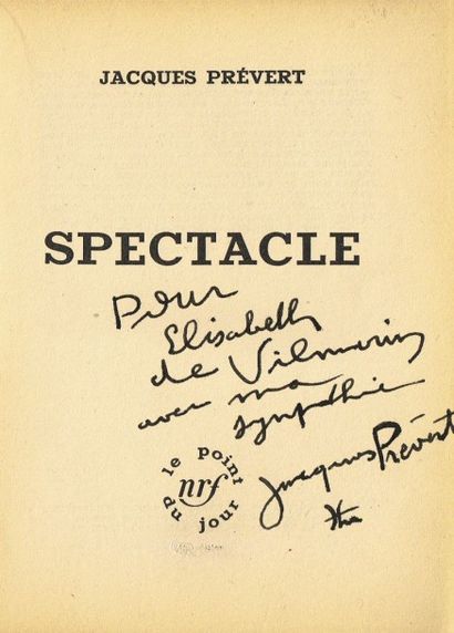 J. PREVERT : Spectacle in 8° br. é.o. avec...