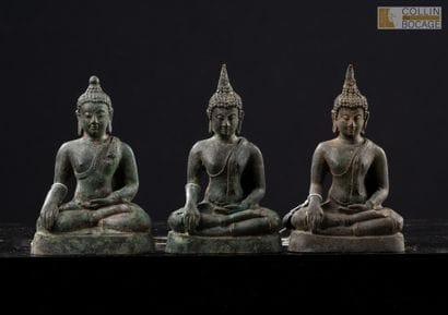 THAILAND, 20th century. Three Buddhas seated...