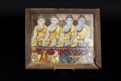 BIRMANIE, XXème siècle. Peinture sur verre...