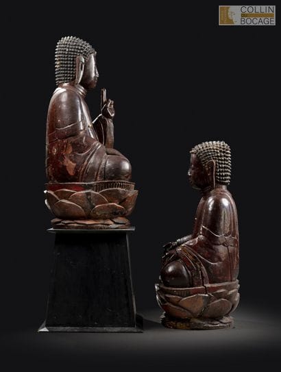 VIETNAM, XIXème siècle. Deux Bouddha assis...