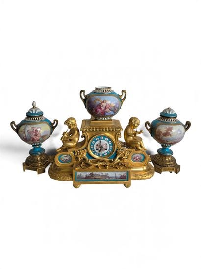 Fireplace ornament featuring musical cupids,...