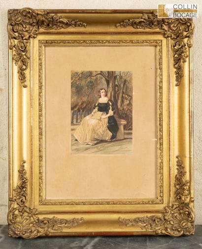 Ecole vers 1880
Femme à la lettre
Aquarelle
17...