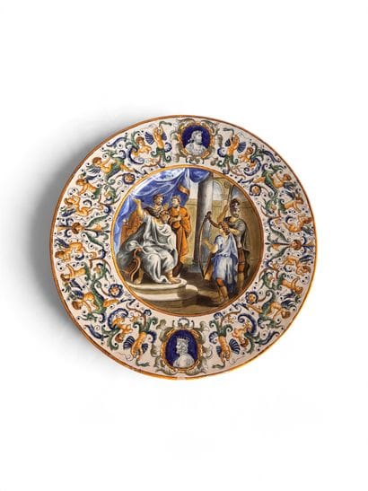 URBINO style. Rimmed plate depicting “The...