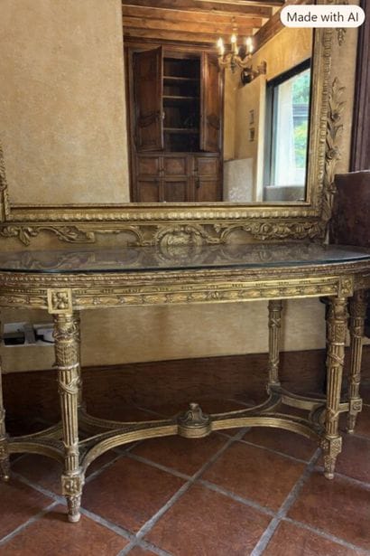 Table des milieu en bois doré, ovale à six...