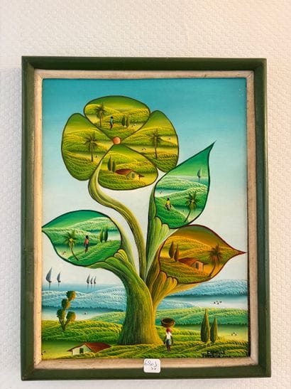 (Haïti) Ensemble de six peintures haïtiennes...