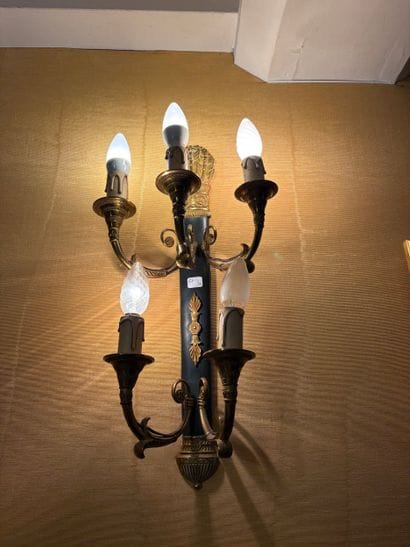 Pair of five-branched wall sconces with quiver...