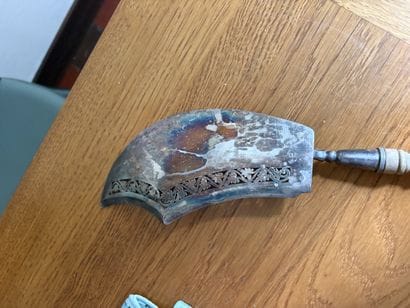 Silver pie server, Minerva hallmark.