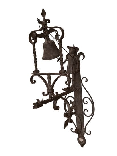 (folk art) A bell chime depicting a peasant...