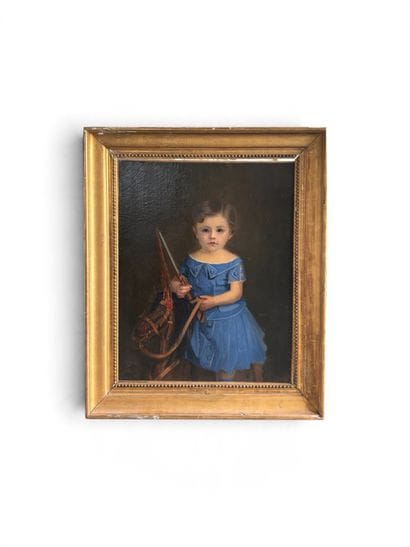Ecole du XIX 
Enfant sur son cheval de bois
Toile
80...