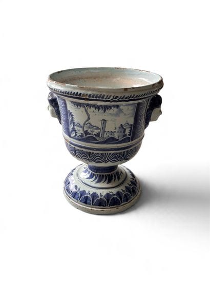 Planters—orange tree pots. Vase with village...