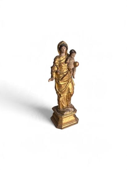 Virgin and Child; gilded wood (mqs). 19th-century...