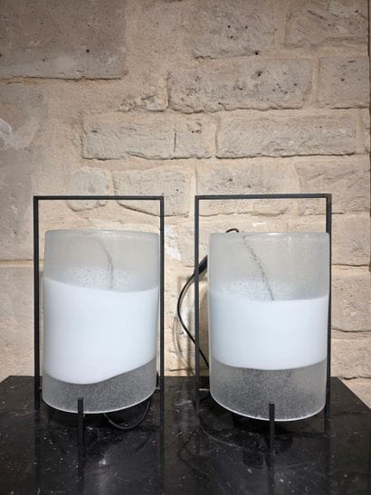 Paire de photophores verre bullé. Armature...