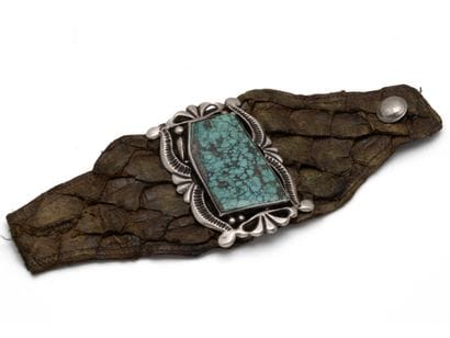Large bracelet manchette Navajo en cuir de...