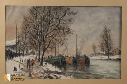Edouard FEBVRE ( 1885-1967)
Les péniches.
Aquarelle,...