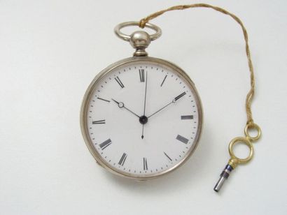 Montre de poche en argent, cadran blanc émaillé...