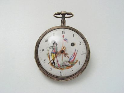 Montre de poche en argent, cadran émaillé...