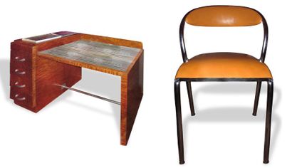 Bureau moderniste et sa chaise en placage...