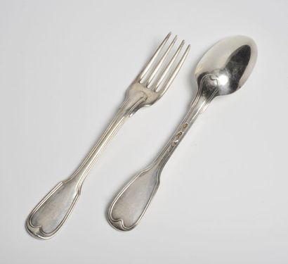 Couvert en argent à filets. Paris, 1766....