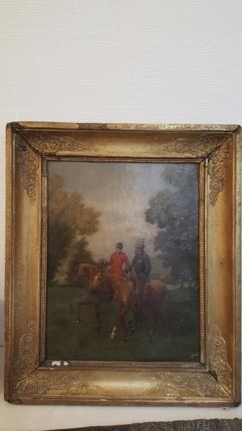 Ecole XIXe siècle 

Cavaliers à la chasse...