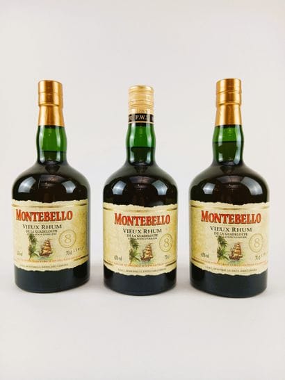 3 bottles of 70 cl Montebello, Vieux Rhum...