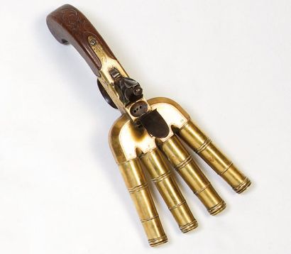 PISTOLET À COFFRE À SILEX À QUATRE COUPS,...