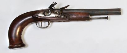 PISTOLET À SILEX D'OFFICIER Canon rond légèrement...