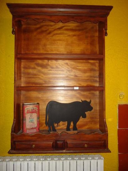 Etagère suspendue en bois avec deux tiroirs,...