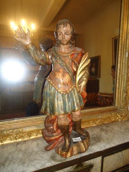 Sculpture de Saint en bois polychrome, Hauteur:...