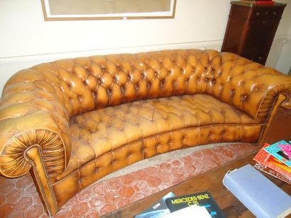 Canapé Chesterfield en cuir havane