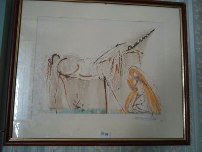 La Licorne, Lithographie en couleur signée...