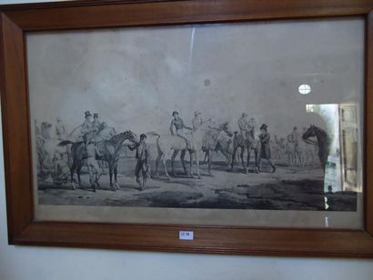 Le départ des cavaliers, Gravure en noir,...