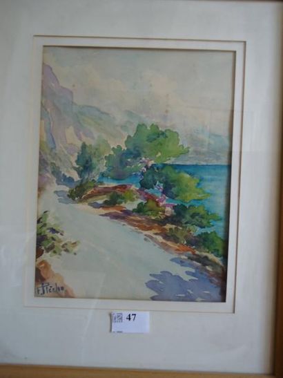 F. PLECHE
Route de bord de mer, aquarelle...